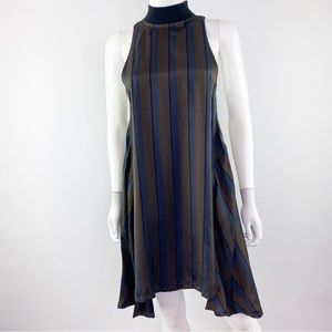 COSETTE Size S Khaki Green Striped Sleeveless Mock Neck Trapeze Dress